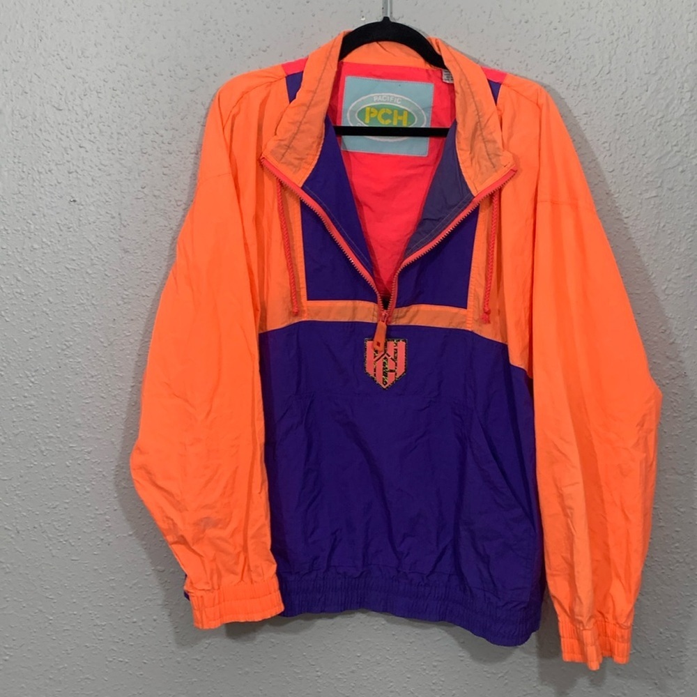 PCH 80’s Pacific Coast Highway Neon Color Block Half Zip Pull Over Windbreaker